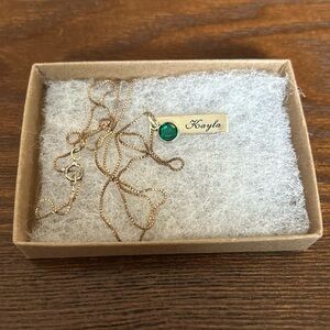 Kayla personalized pendant bar necklace with green stone